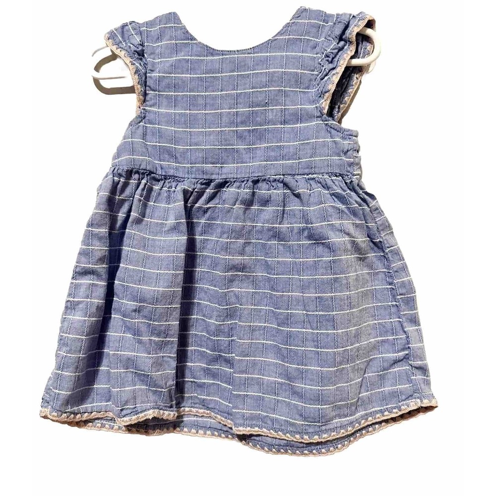 Cat & Jack Blue Chambray Plaid Dress Flutter Sleeve Lace Trim Infant Girls 18M